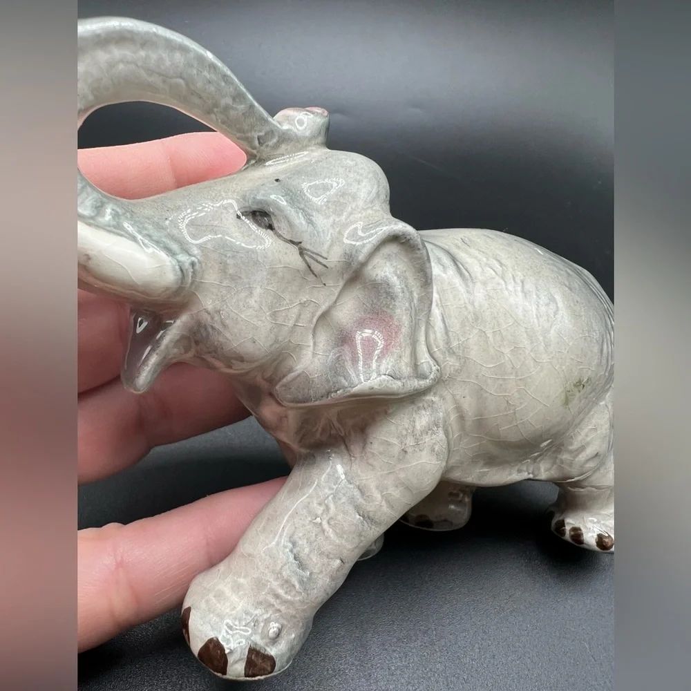 Vintage hand painted ceramic elephant made in Japan MCM